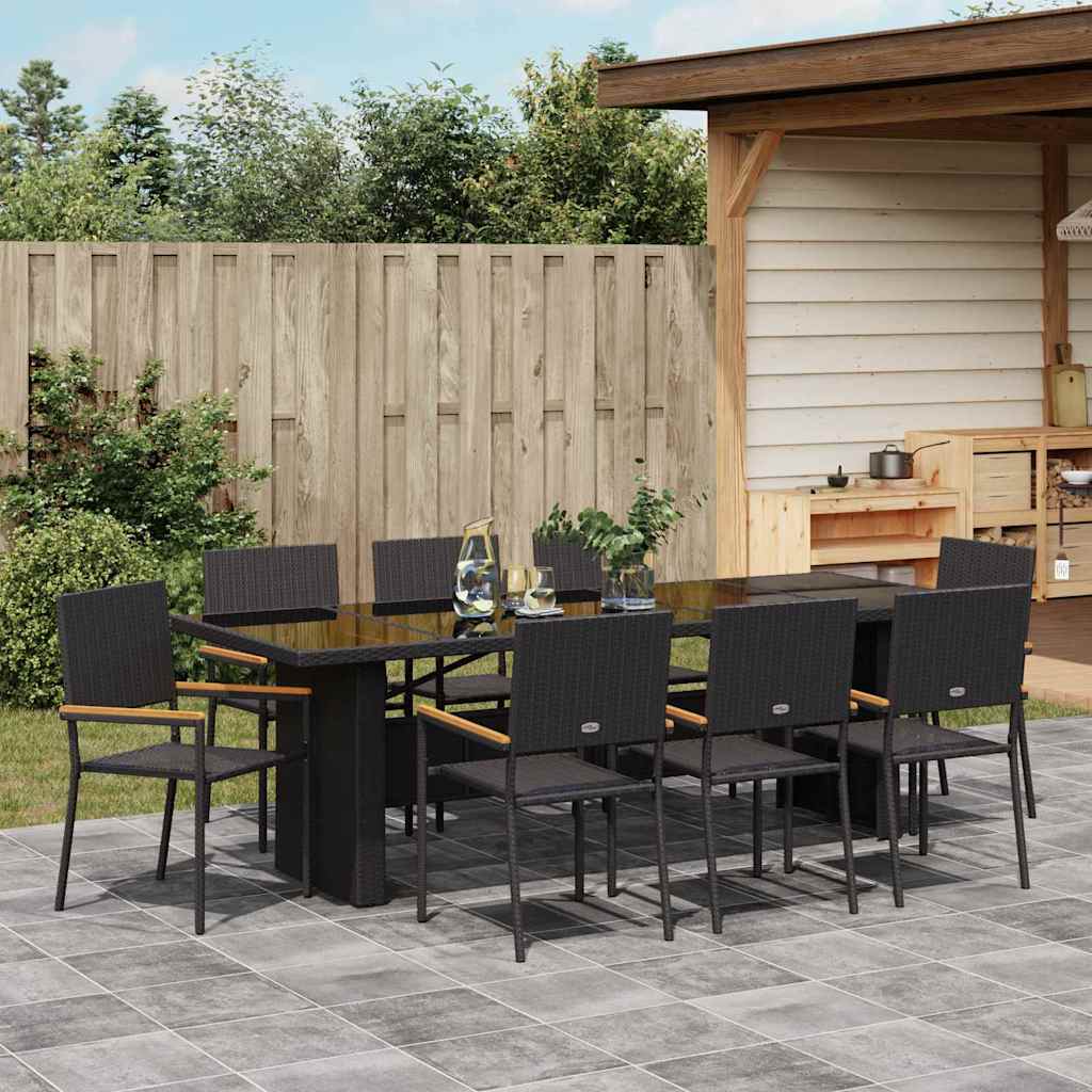 vidaXL Tuin Eettafel Set 9 pcs Zwart poly rattan