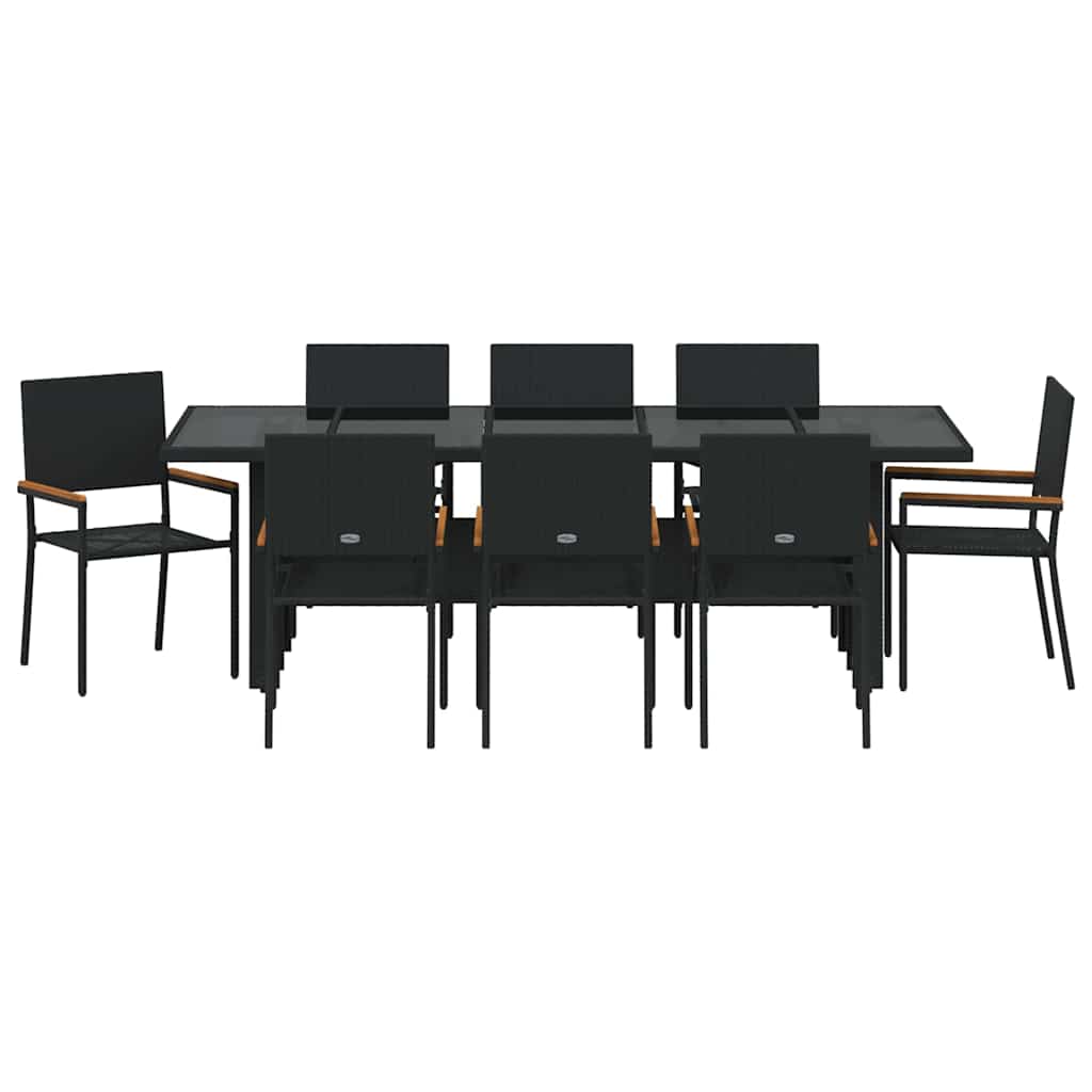vidaXL Tuin Eettafel Set 9 pcs Zwart poly rattan