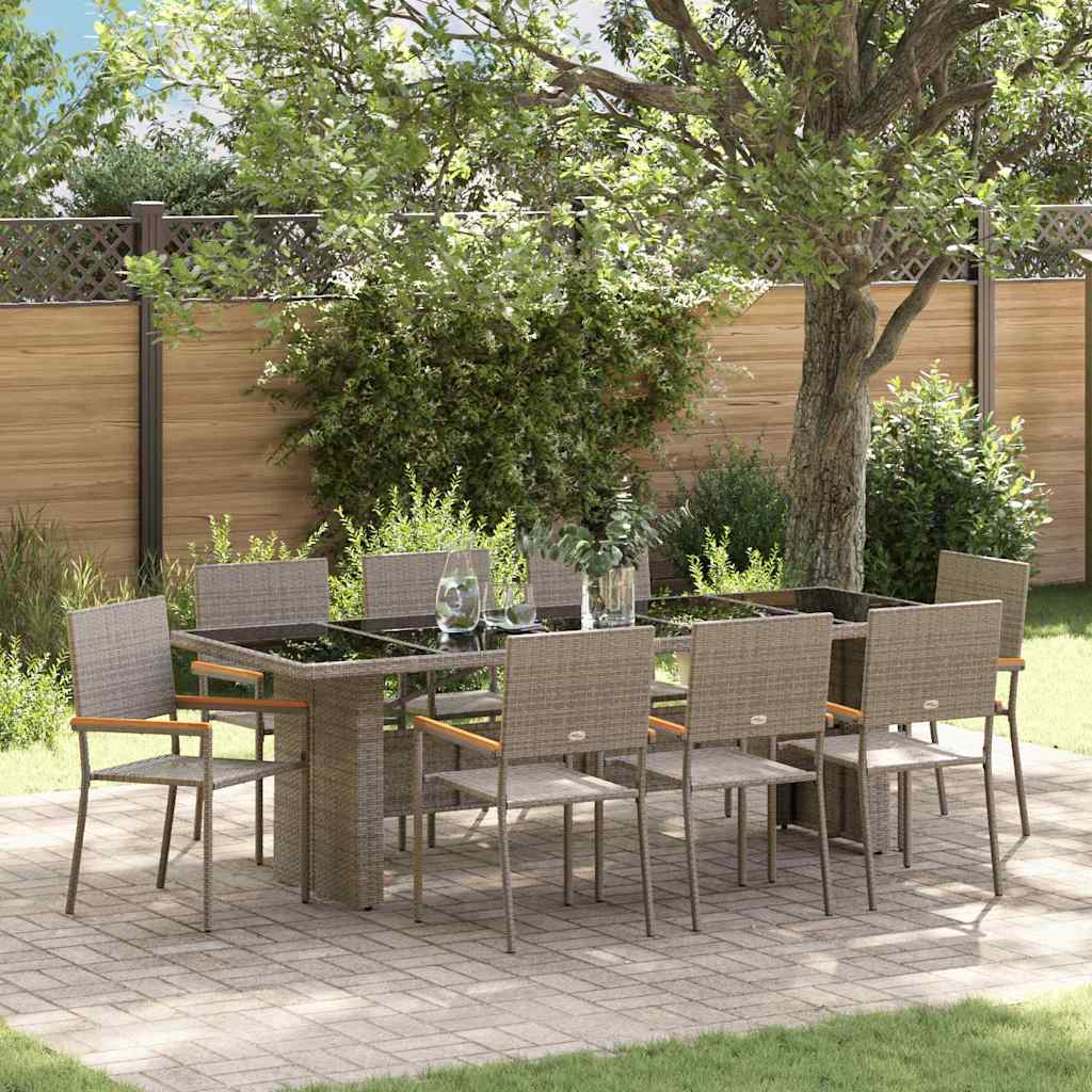 vidaXL Tuin Eettafel Set 9 pcs Zwart poly rattan