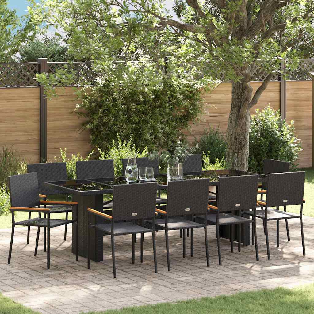 vidaXL Tuin Eettafel Set 9 pcs Zwart poly rattan