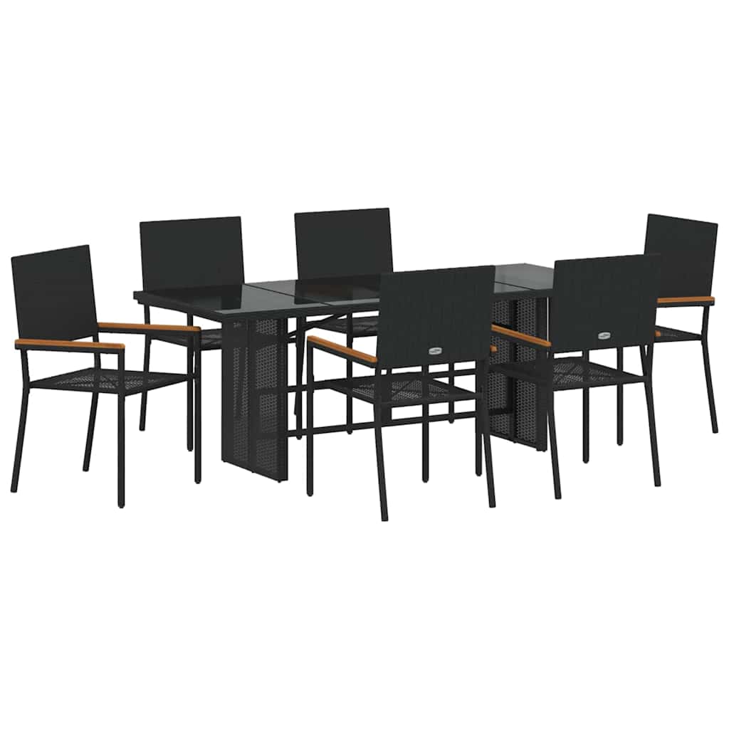 vidaXL Garden Dining Set 7 pcs Black poly rattan