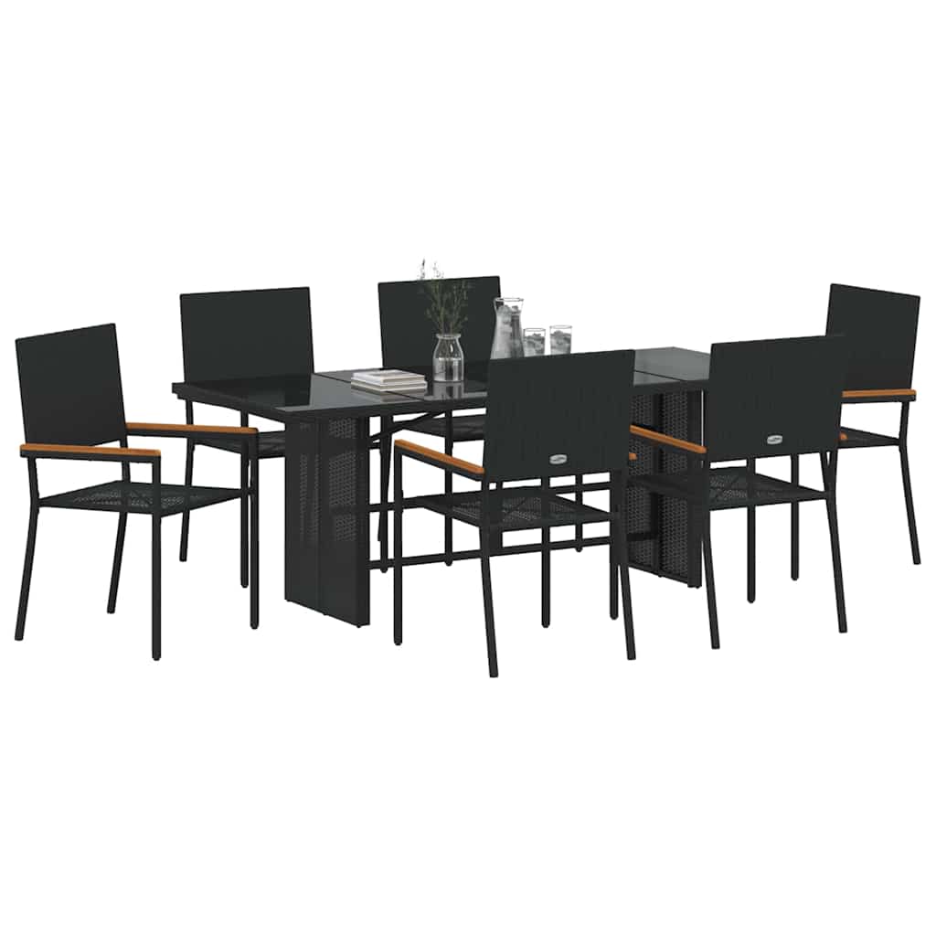 vidaXL Garden Dining Set 7 pcs Black poly rattan