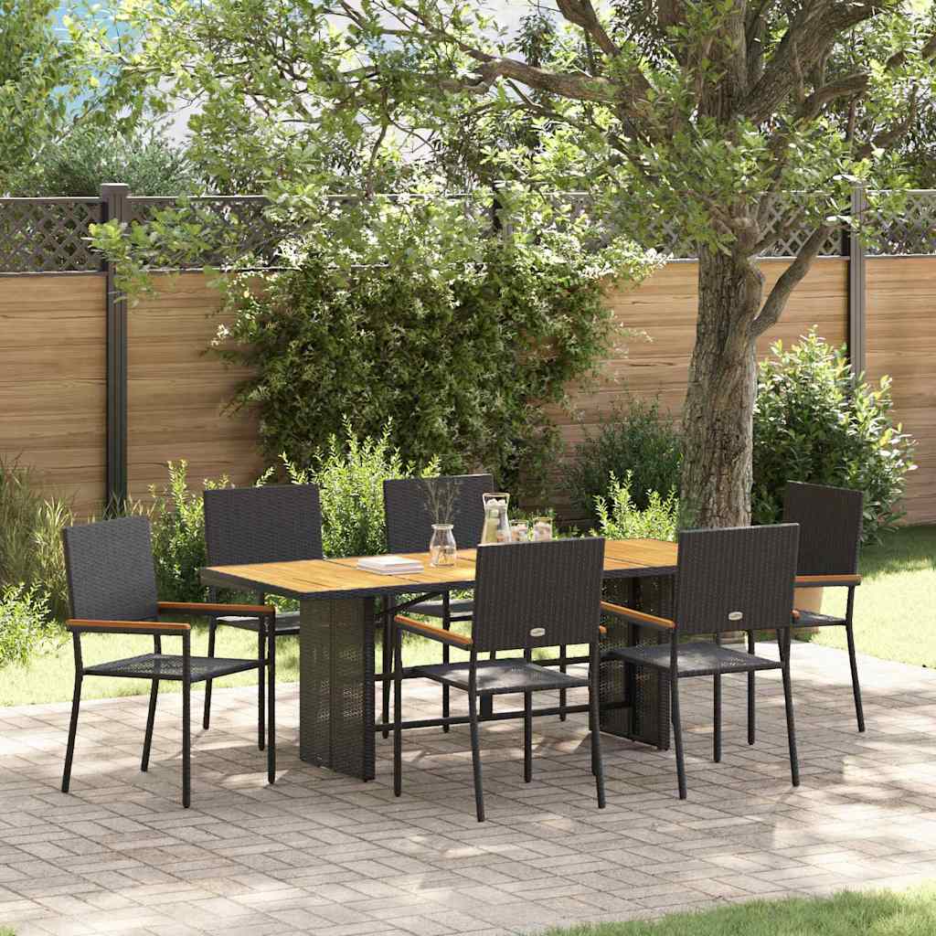 vidaXL Garden Dining Set 7 pcs Black poly rattan