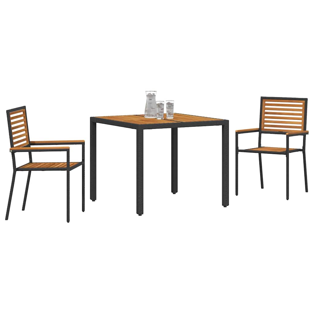 vidaXL Garden Dining Set 3 pcs Black and Brown Poly Rattan