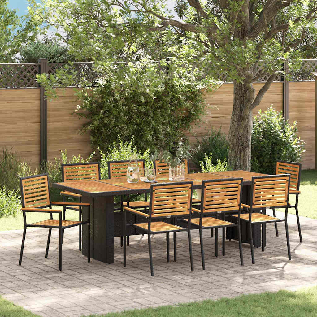 vidaXL Garden Dining Set 9 pcs Black and Brown poly rattan