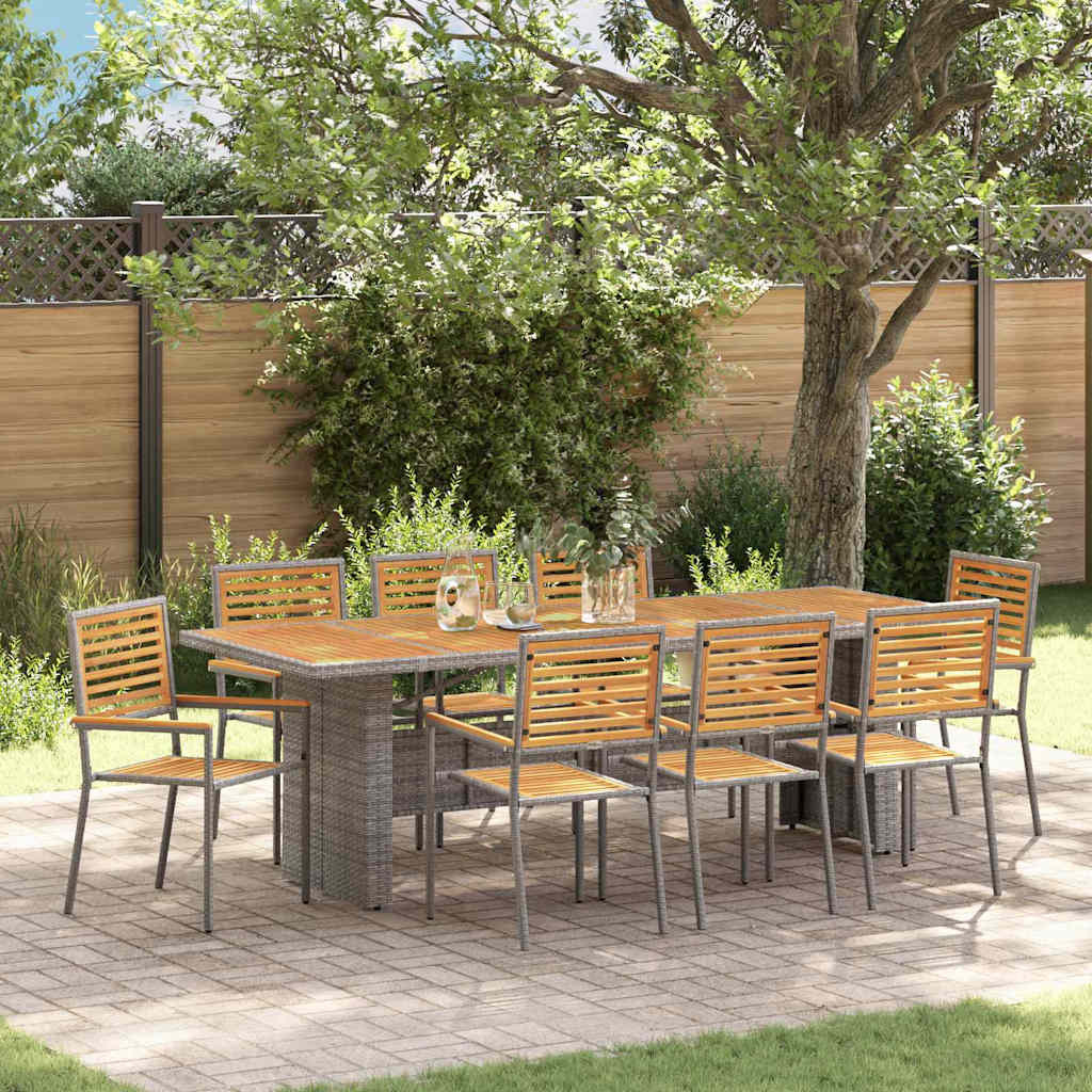 vidaXL Garden Dining Set 9 pcs Black and Brown poly rattan
