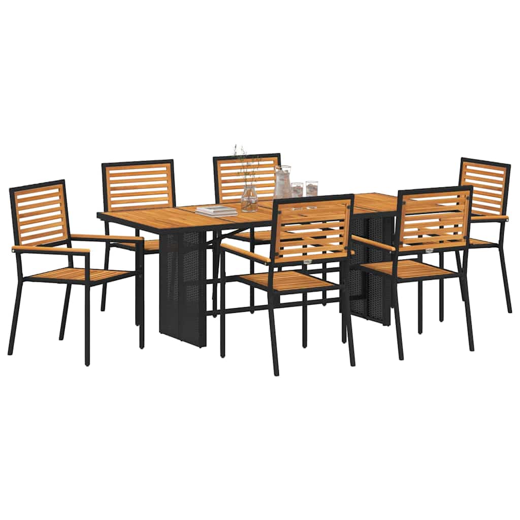 vidaXL Garden Dining Set 7 pcs Black and Brown poly rattan