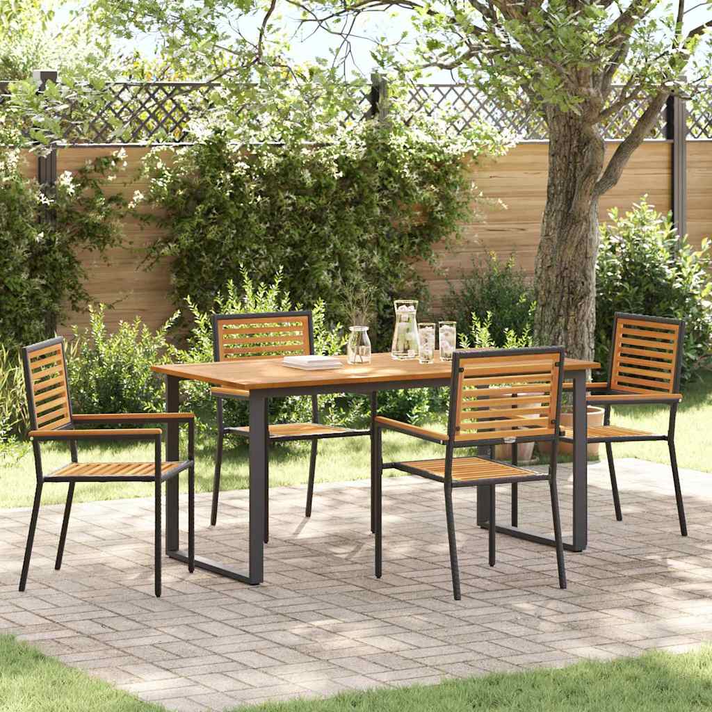vidaXL Tuin Eettafel Set 7 pcs Zwart Massief Acacia Hout