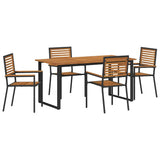 vidaXL Tuin Eettafel Set 7 pcs Zwart Massief Acacia Hout