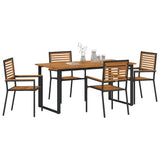 vidaXL Tuin Eettafel Set 7 pcs Zwart Massief Acacia Hout