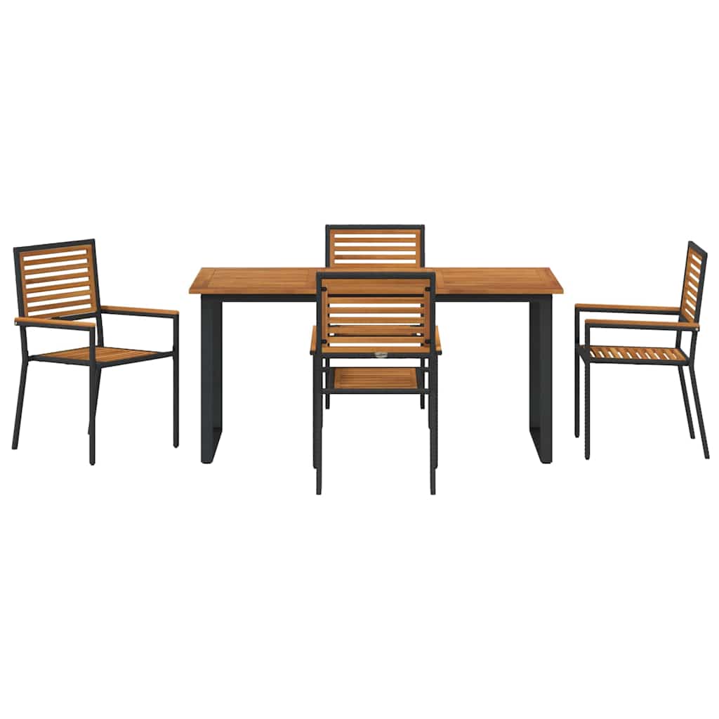 vidaXL Tuin Eettafel Set 7 pcs Zwart Massief Acacia Hout