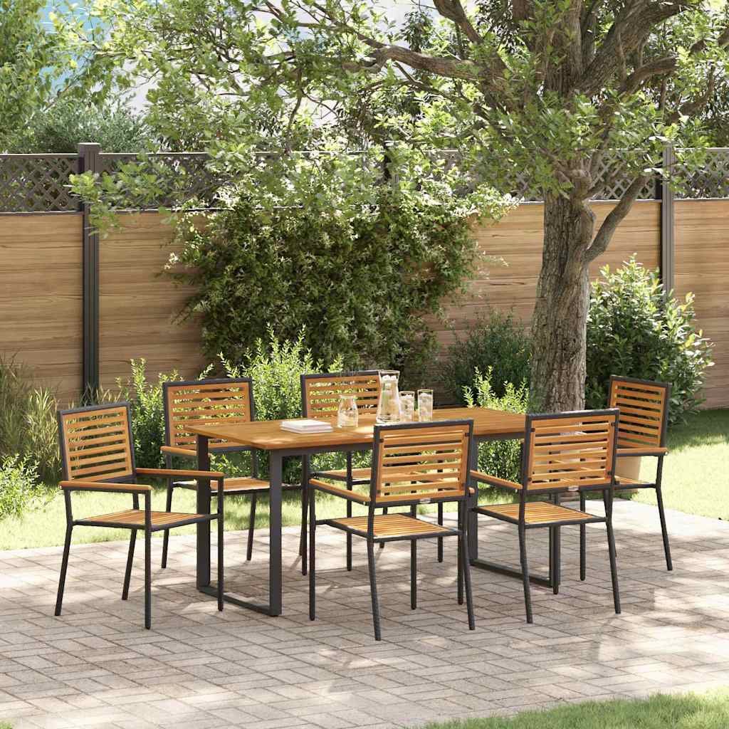 vidaXL Tuin Eettafel Set 7 pcs Zwart Massief Acacia Hout