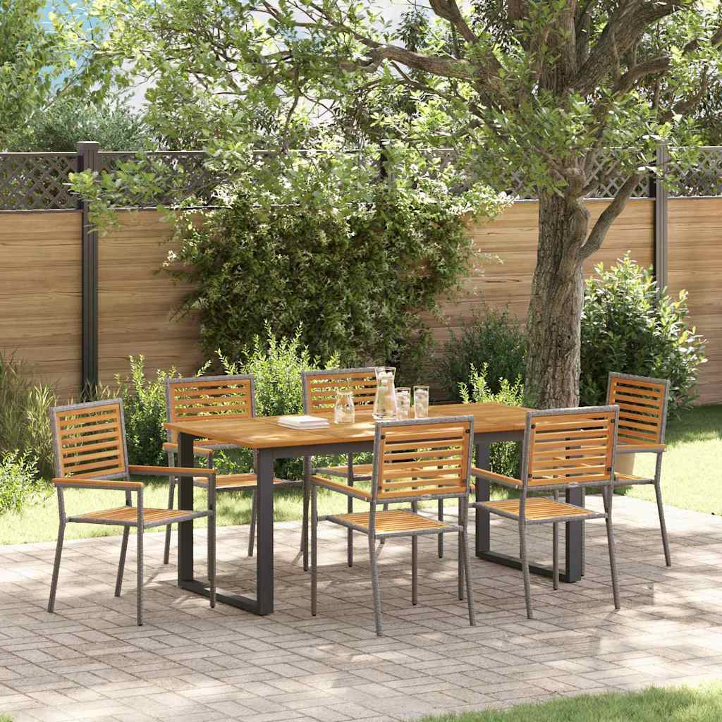 vidaXL Tuin Eettafel Set 7 pcs Zwart Massief Acacia Hout