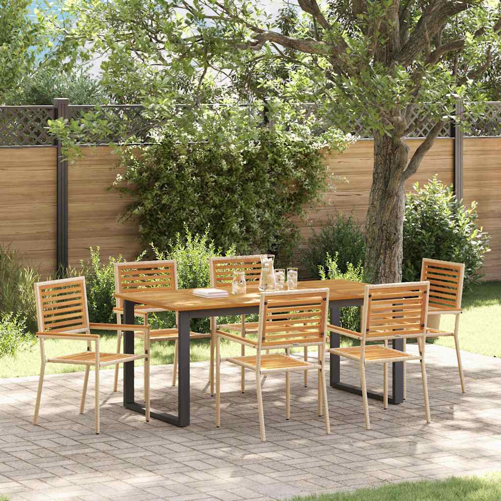vidaXL Tuin Eettafel Set 7 pcs Zwart Massief Acacia Hout
