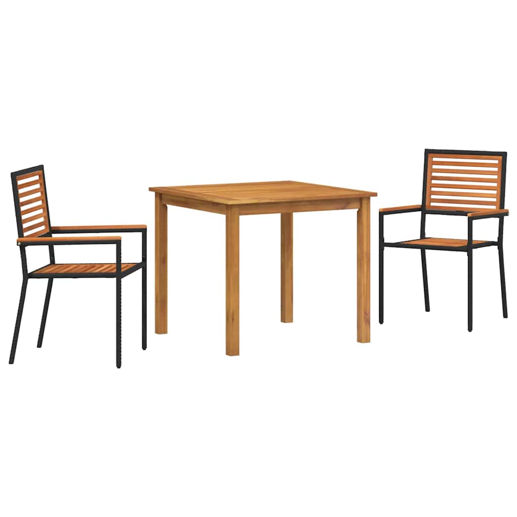 vidaXL Tuin Eettafel Set 3 pcs Zwart Massief Acacia Hout