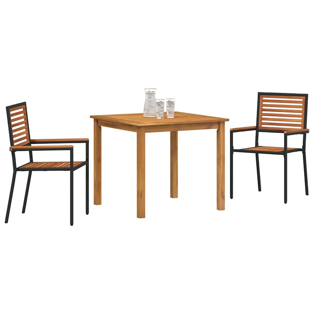 vidaXL Tuin Eettafel Set 3 pcs Zwart Massief Acacia Hout