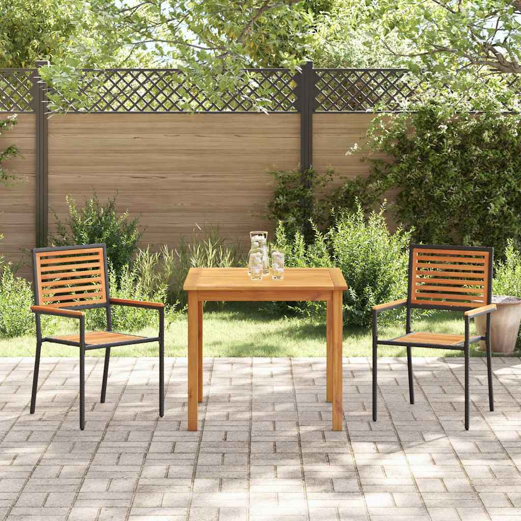 vidaXL Tuin Eettafel Set 3 pcs Zwart Massief Acacia Hout