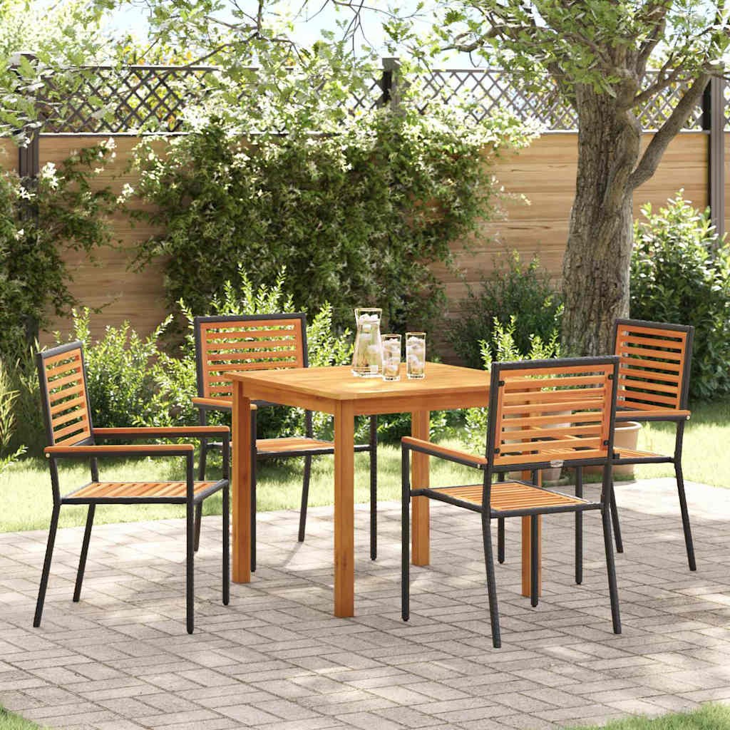 vidaXL Tuin Eettafel Set 3 pcs Zwart Massief Acacia Hout