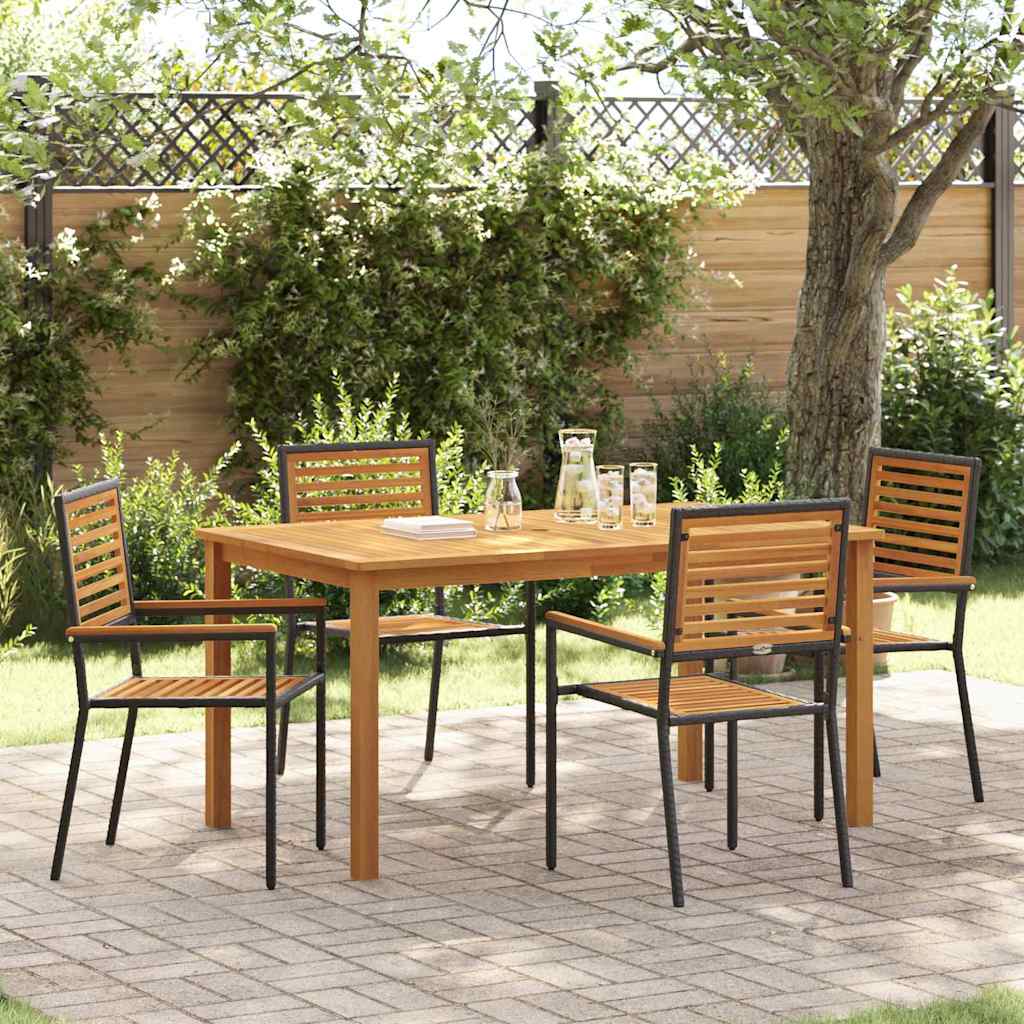 vidaXL Tuin Eettafel Set 3 pcs Zwart Massief Acacia Hout