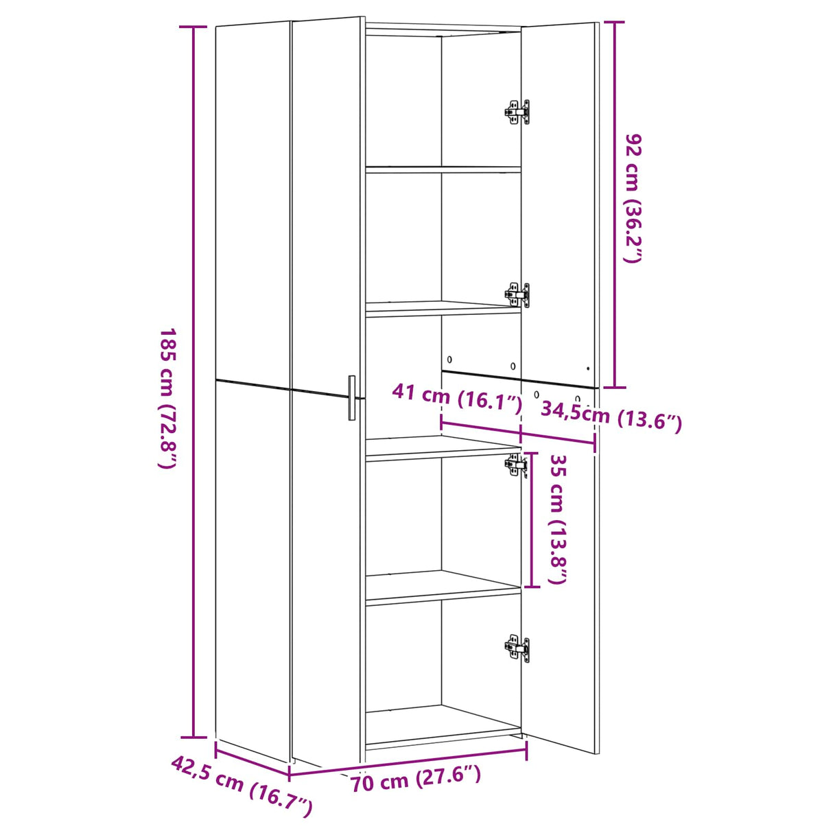 vidaXL Highboard 2 pcs Artisan Eiken 70 x 42,5 x 185 cm