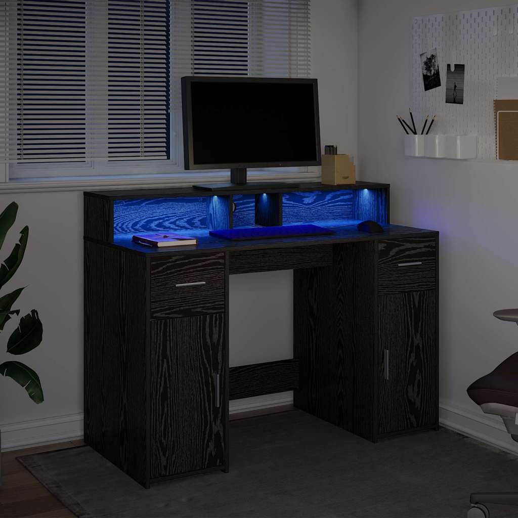 vidaXL Bureau met LED-verlichting 120x55x91 cm bewerkt hout wit