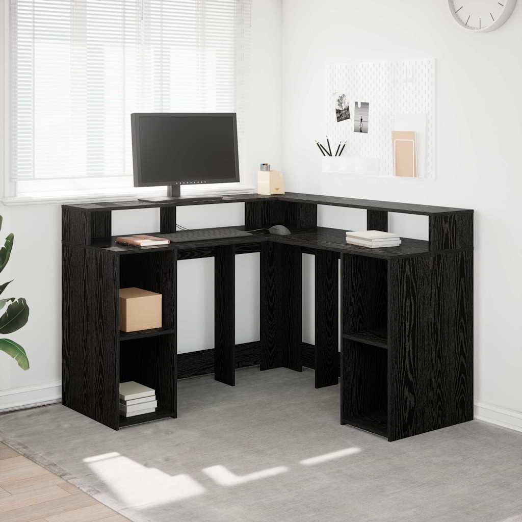 vidaXL Bureau met LED-verlichting 130x130x91 cm bewerkt hout wit