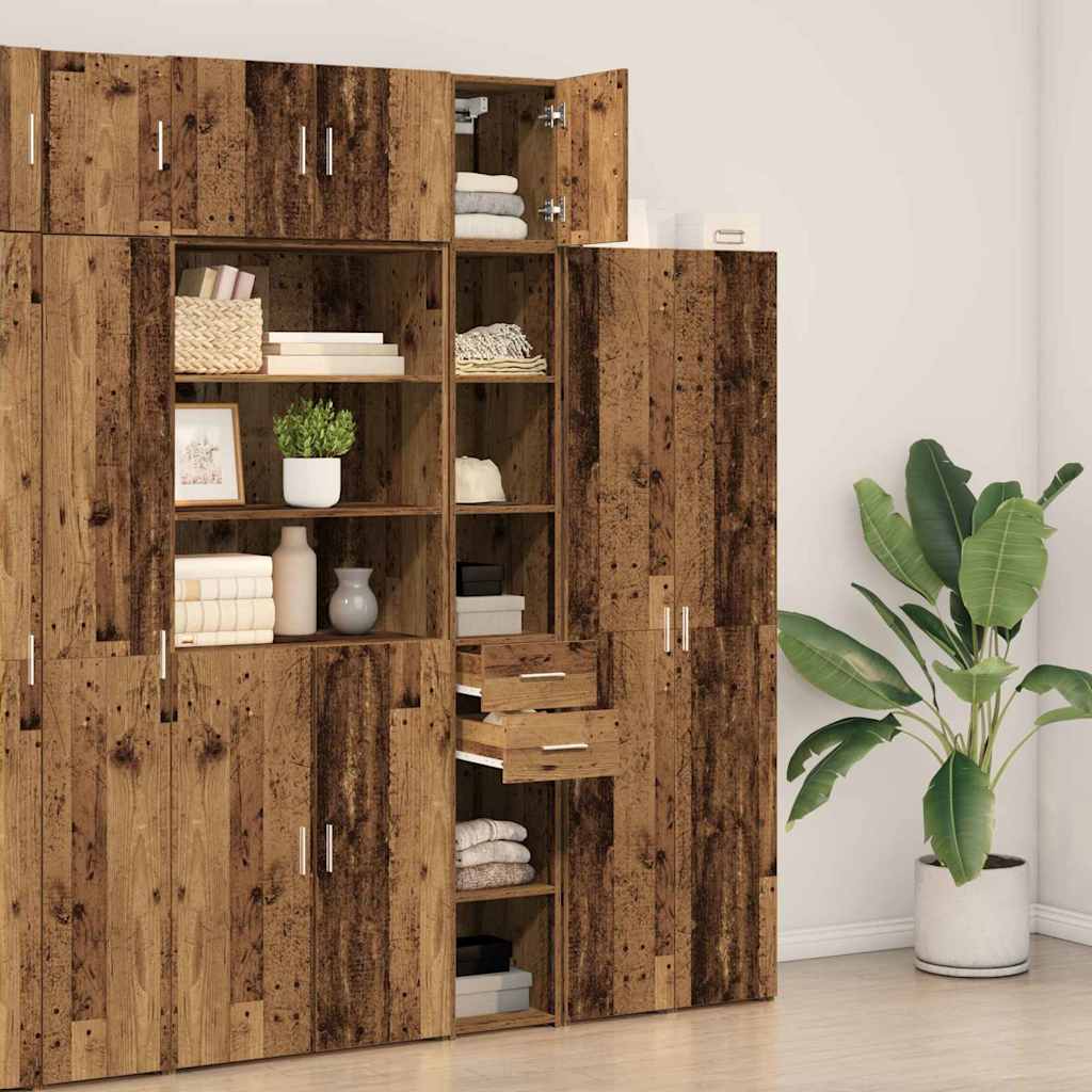 vidaXL Opbergkast met lade 2 pcs Oudhout 30 x 42,5 x 225 cm