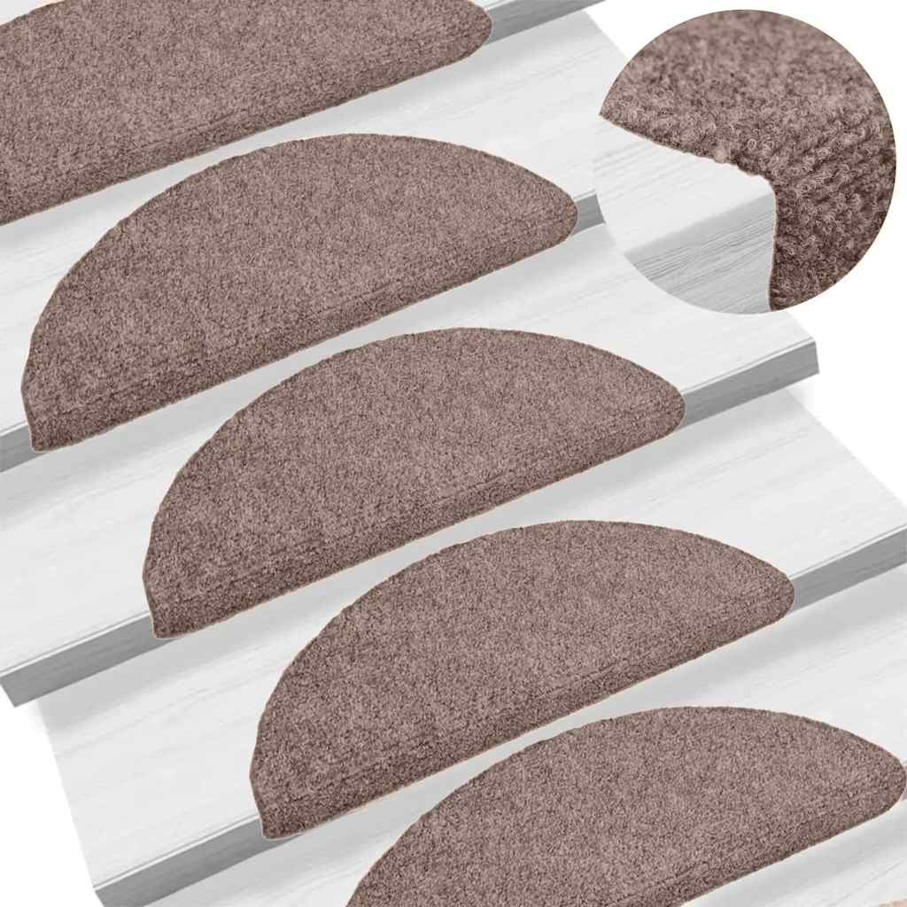 vidaXL Self-Adhesive Stair Mats 15 pcs 56x17x3 cm Light Brown Half Round