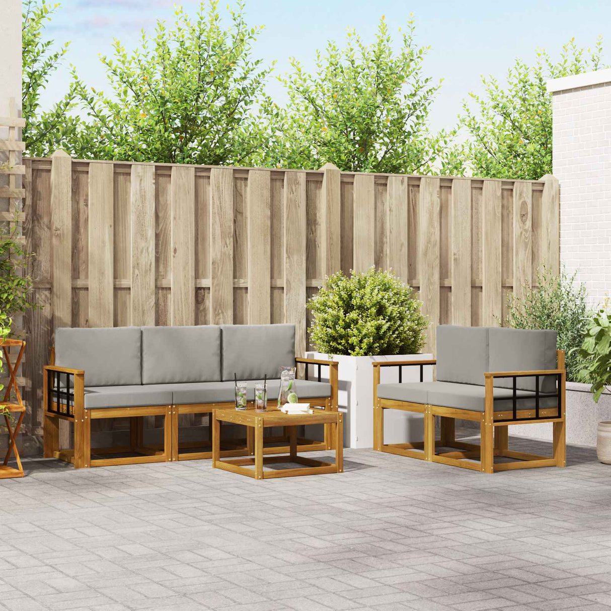 vidaXL Outdoor Sofa Set 6 pcs Natural Solid Acacia Wood