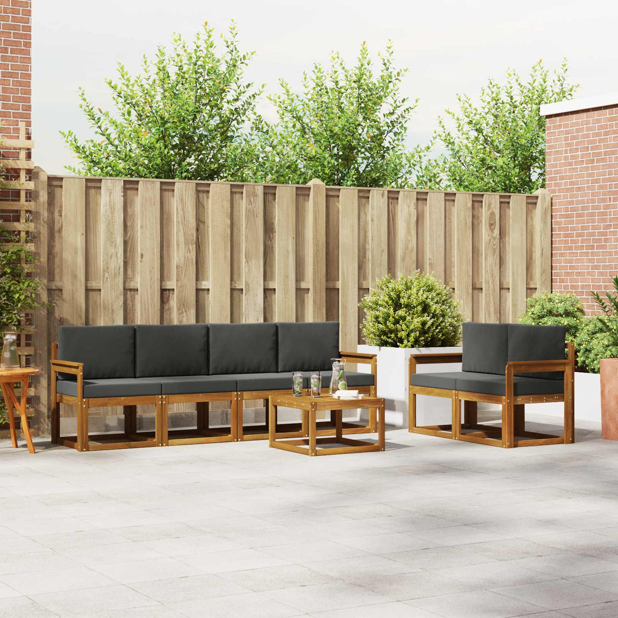 vidaXL Buiten bank set 7 pcs Naturel