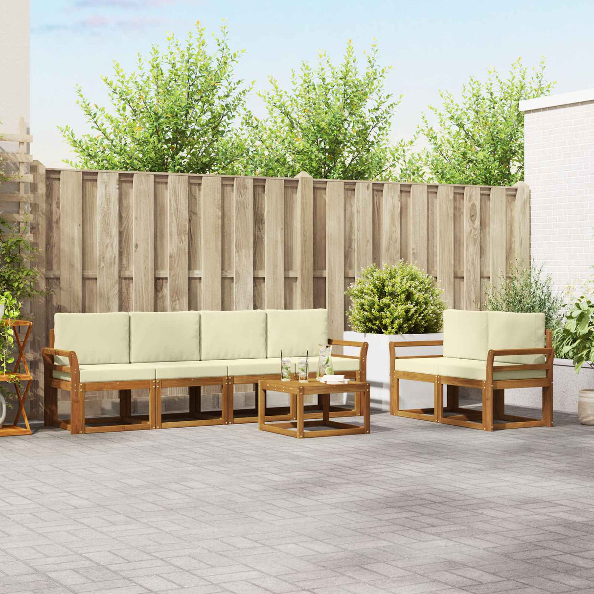 vidaXL Buiten bank set 7 pcs Naturel