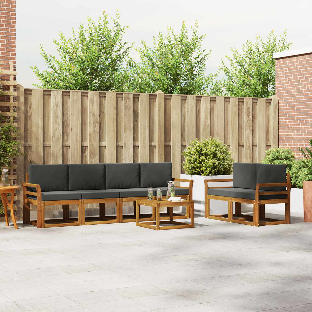 vidaXL Buiten bank set 7 pcs Naturel