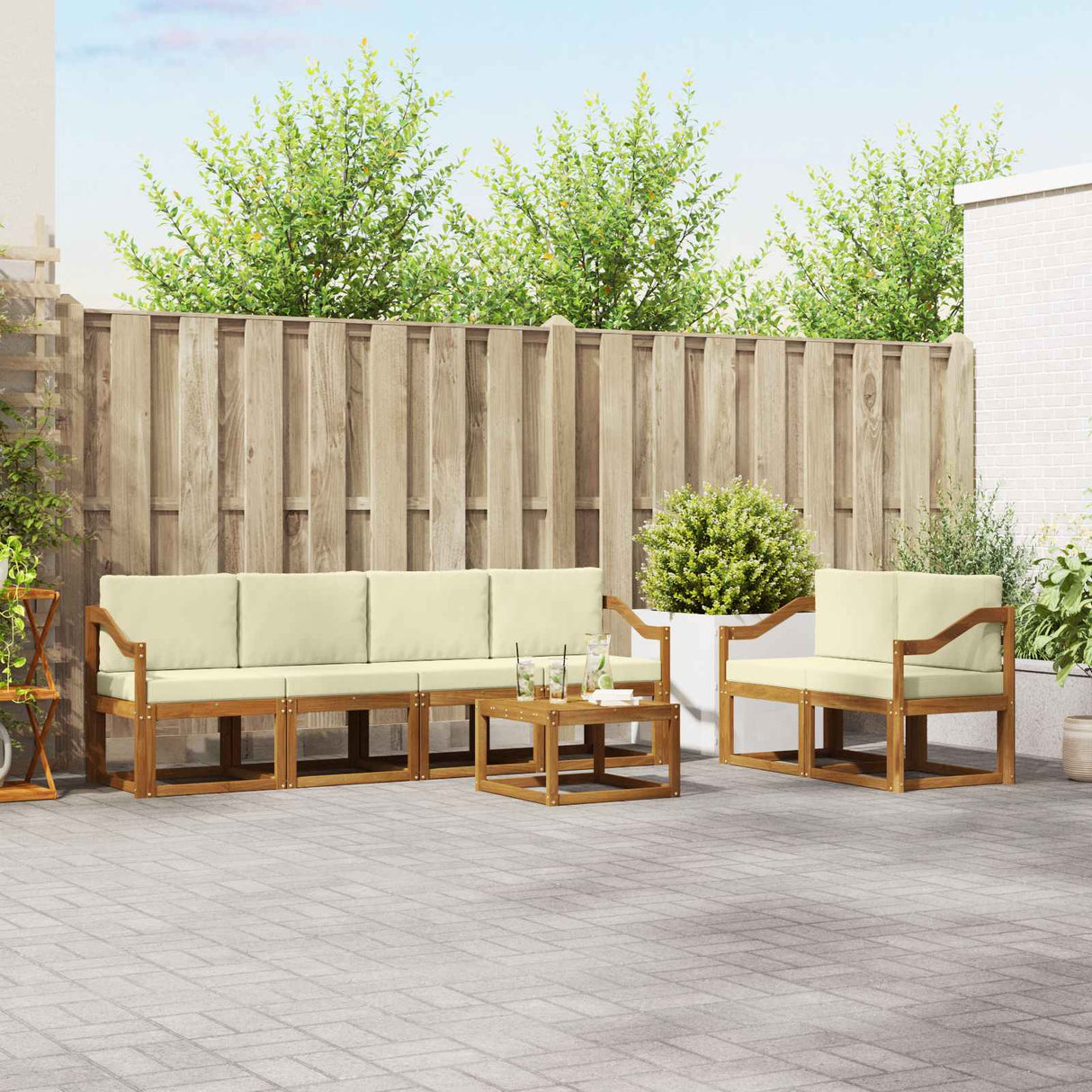 vidaXL Buiten bank set 7 pcs Naturel
