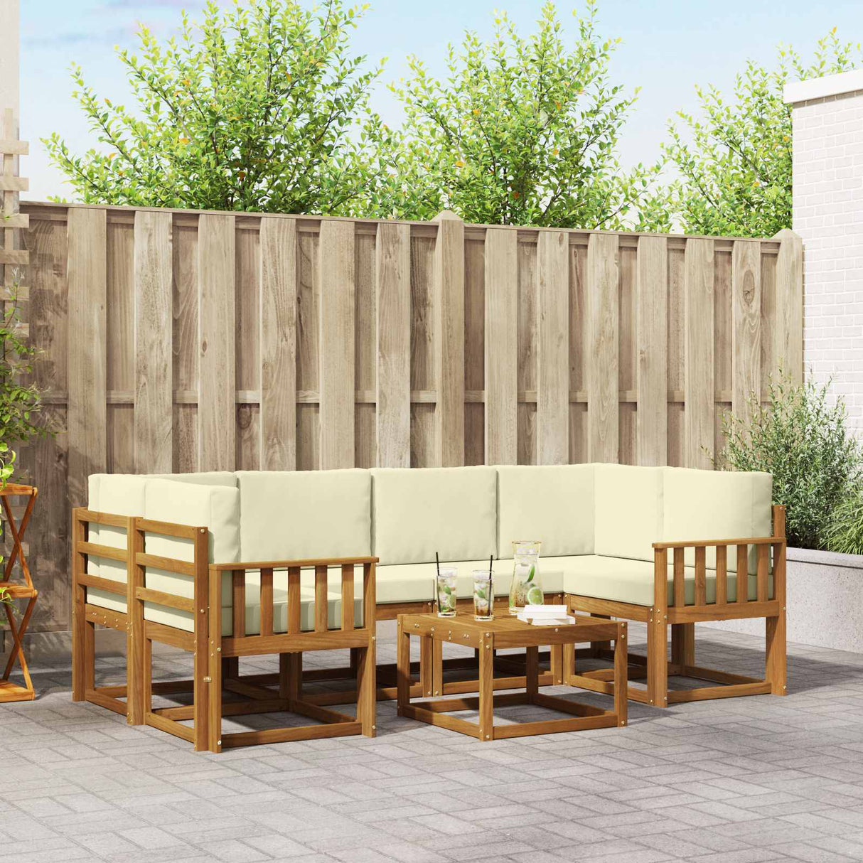 vidaXL Ensemble de banque de construction avec ustensiles 7 pcs Naturel et Crème