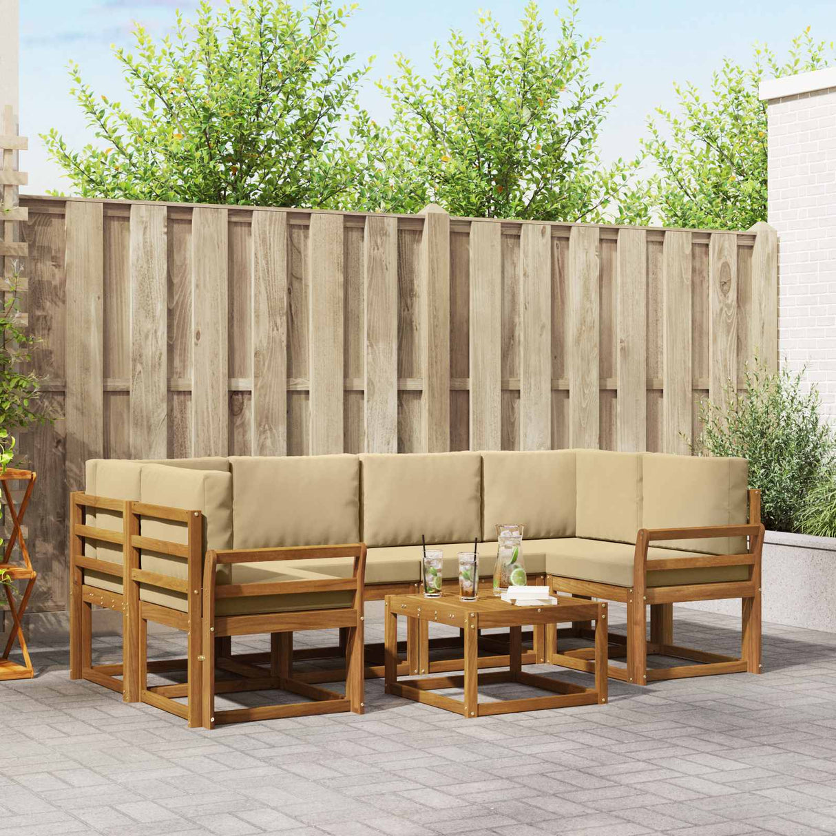 vidaXL Ensemble de banque de construction avec ustensiles 7 pcs Naturel et Crème
