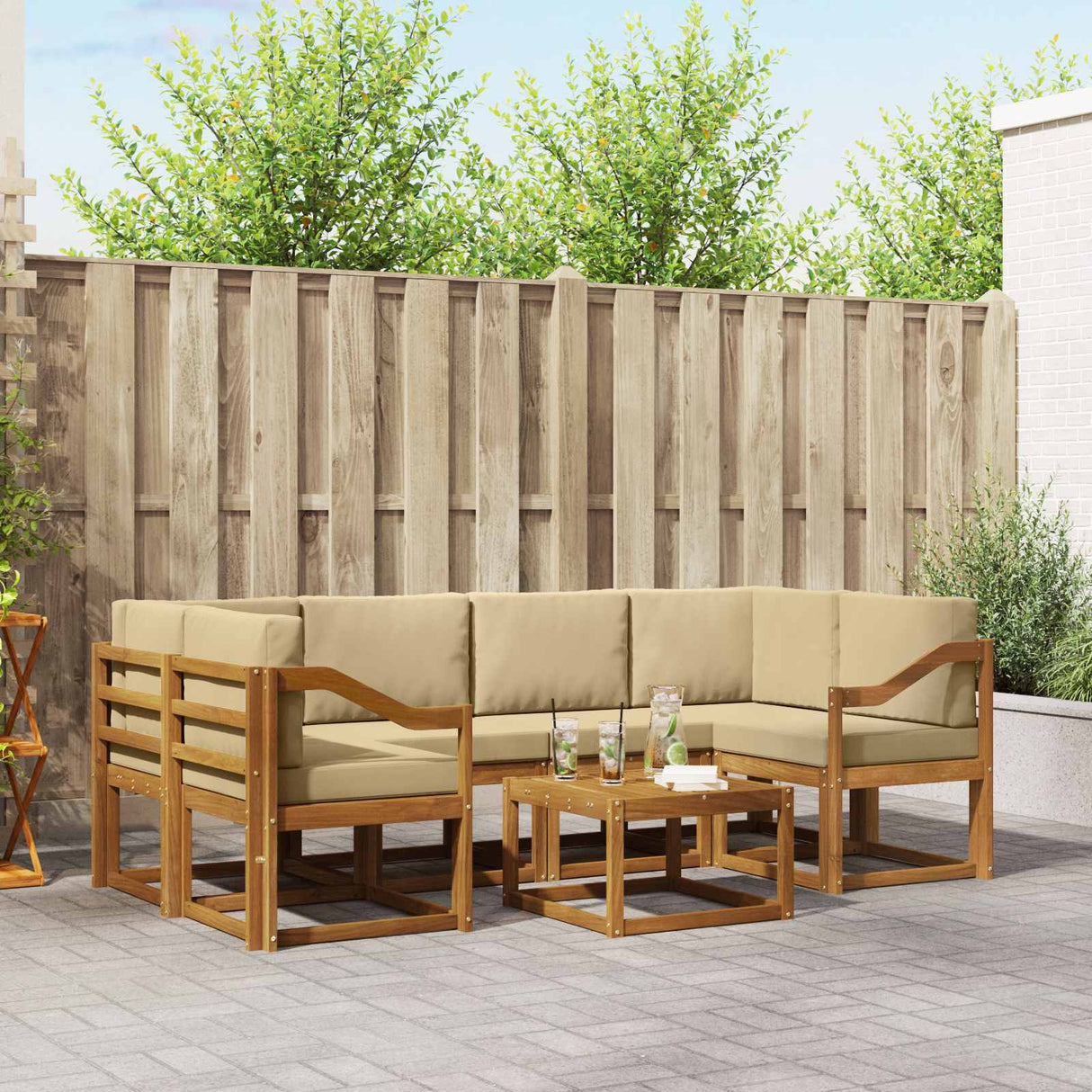 vidaXL Ensemble de banque de construction avec ustensiles 7 pcs Naturel et Crème