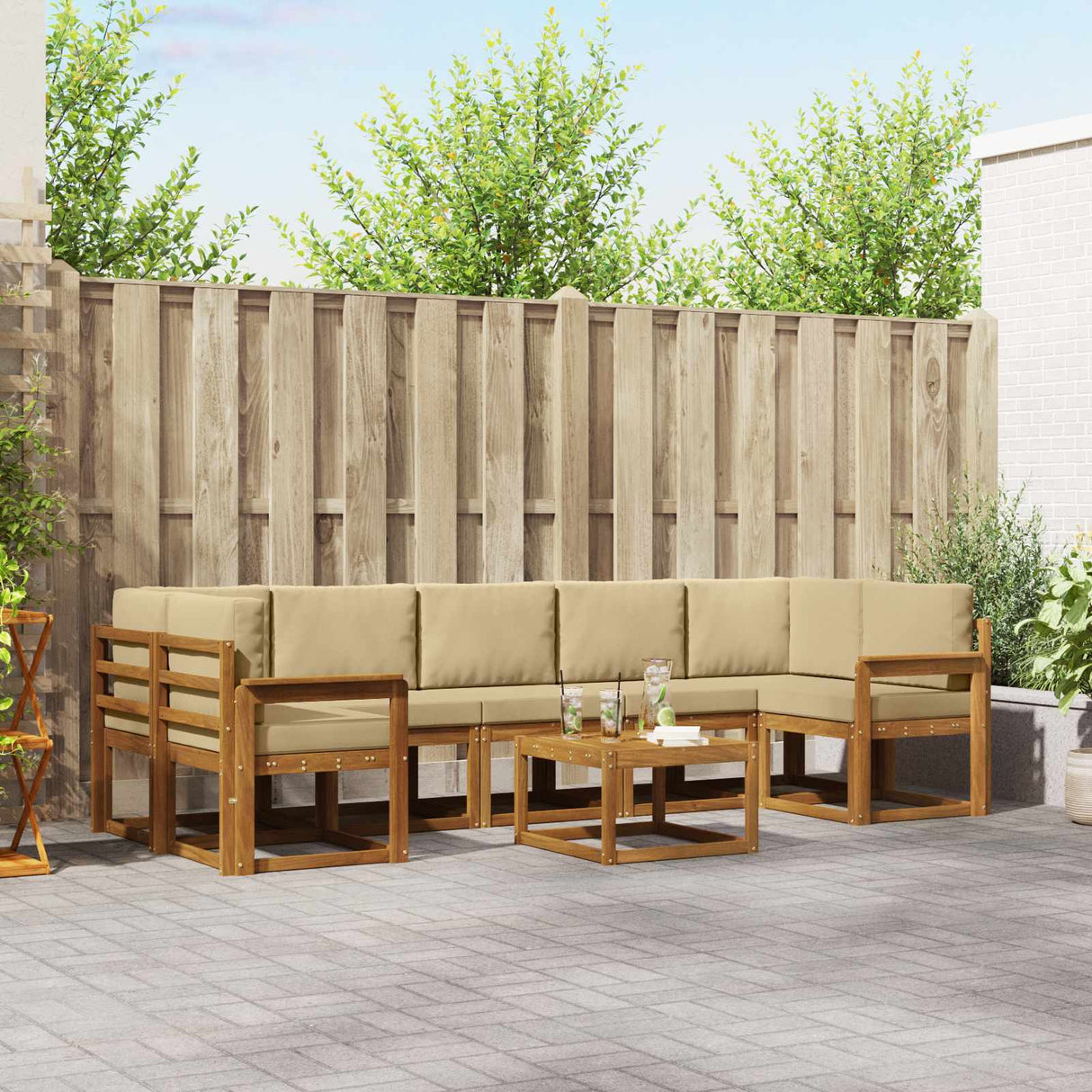 vidaXL Buiten bank set met kussen 8 pcs Natuurlijk en Crème