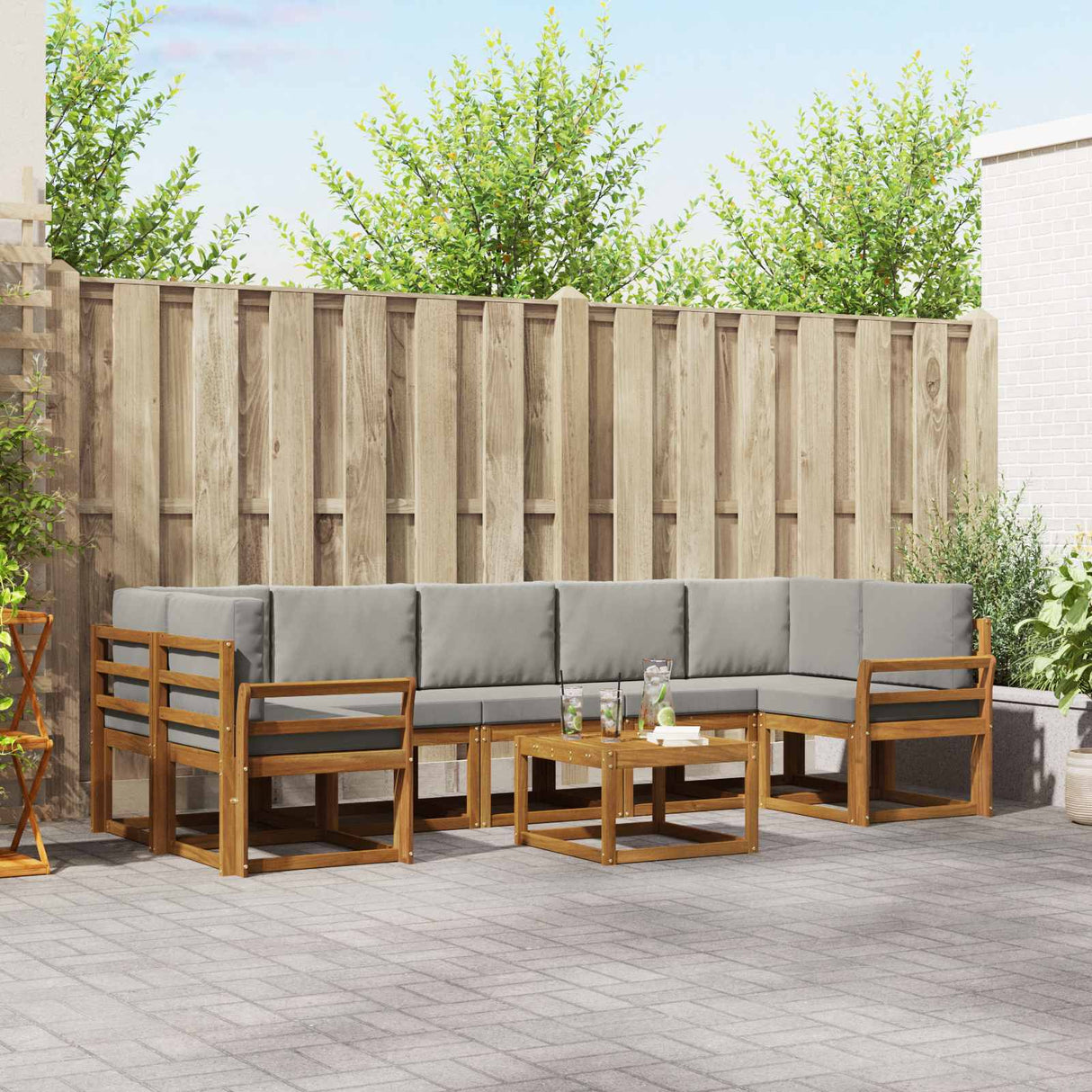 vidaXL Buiten bank set met kussen 8 pcs Natuurlijk en Crème