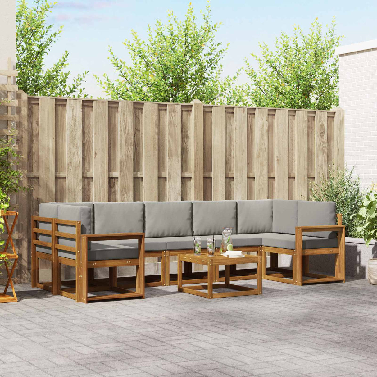 vidaXL Buiten bank set met kussen 8 pcs Natuurlijk en Crème
