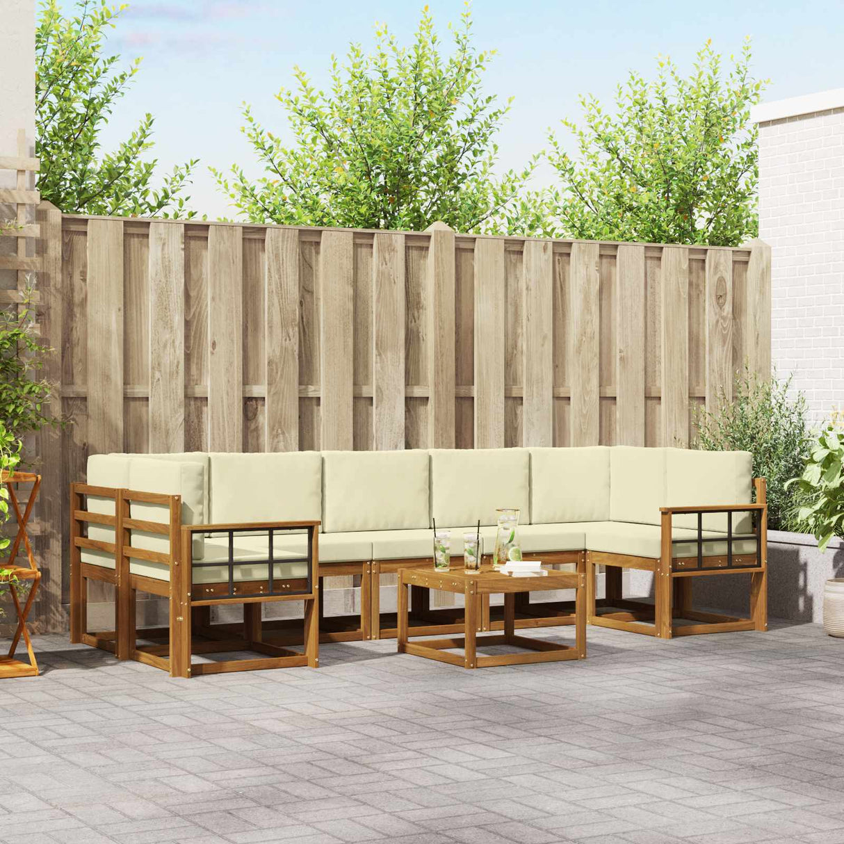 vidaXL Buiten bank set met kussen 8 pcs Natuurlijk en Crème