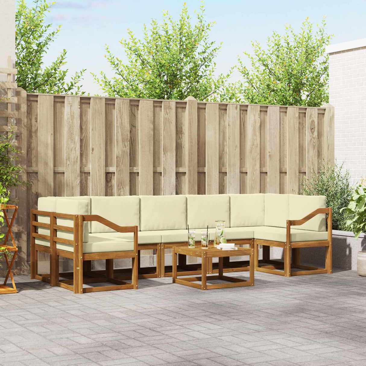 vidaXL Buiten bank set met kussen 8 pcs Natuurlijk en Crème