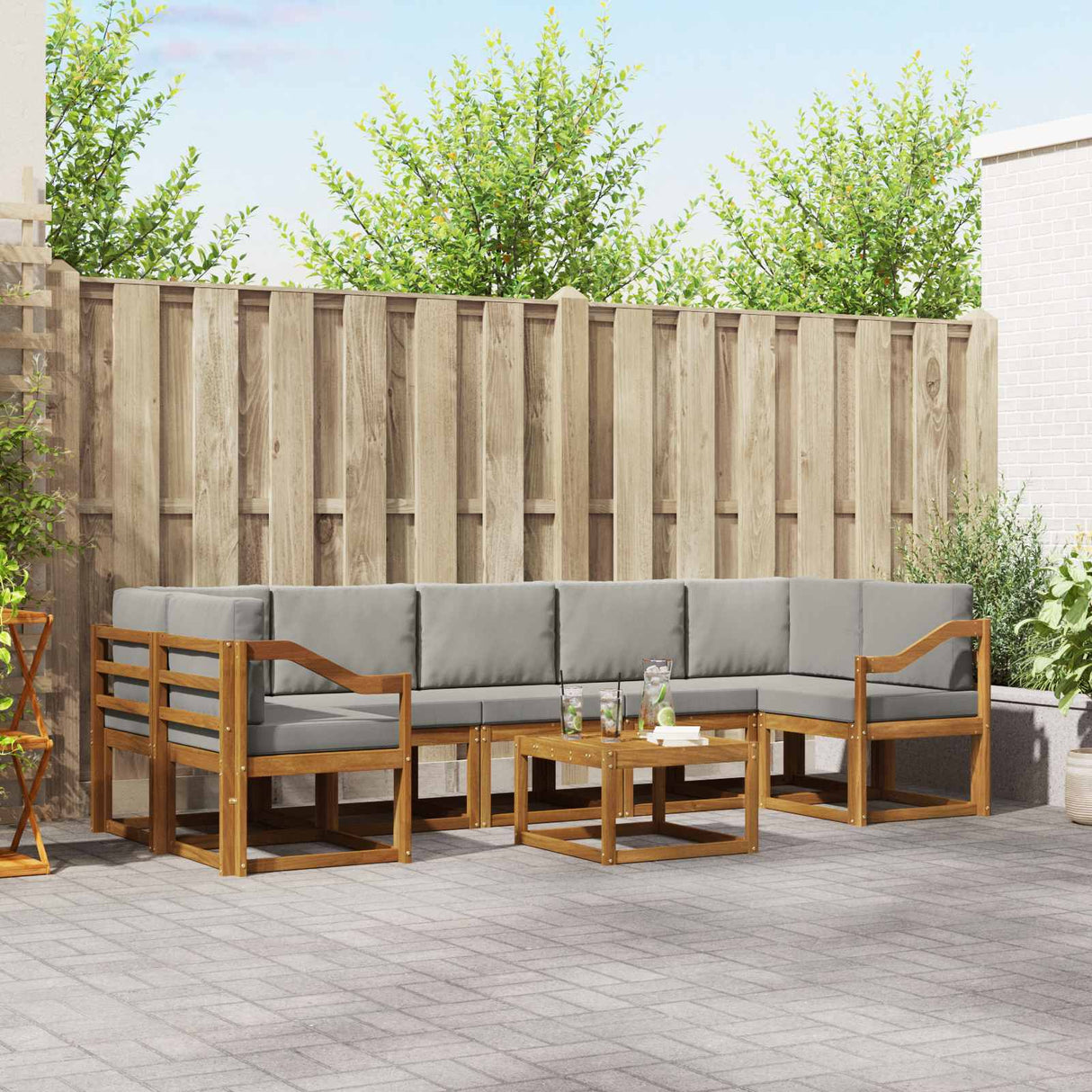 vidaXL Buiten bank set met kussen 8 pcs Natuurlijk en Crème