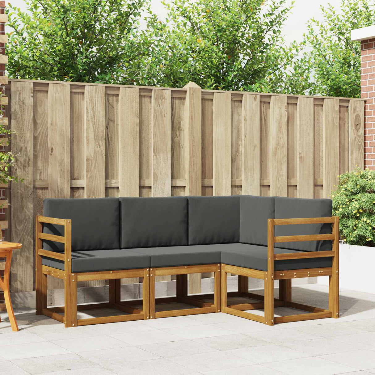 vidaXL Buiten bank set met kussen 4 pcs Natuurlijk en Crème