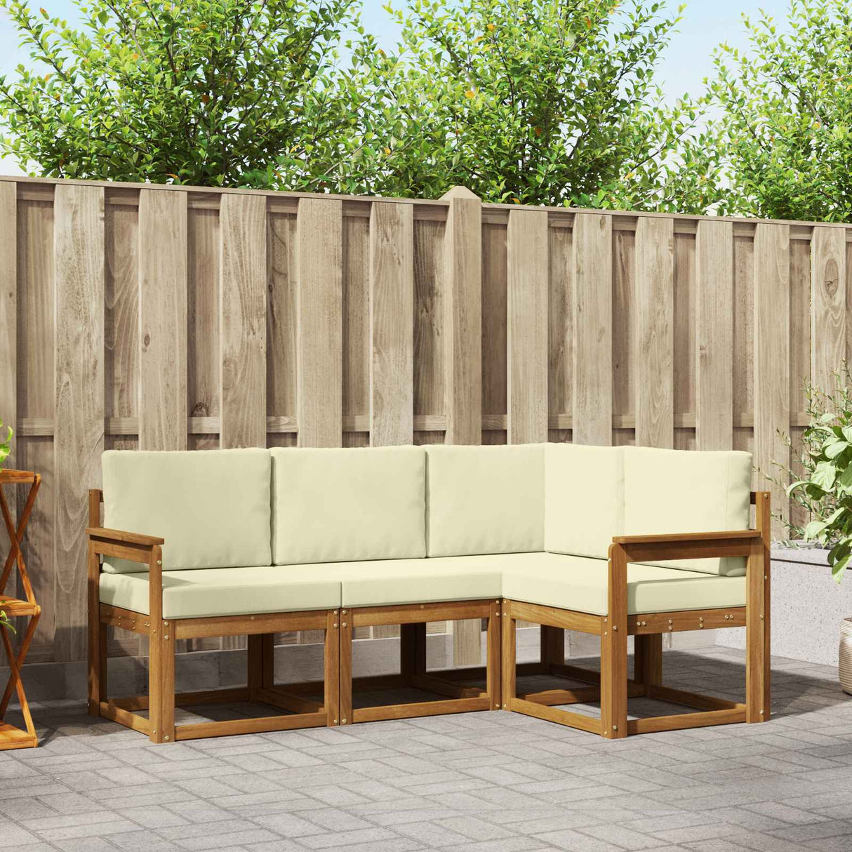vidaXL Buiten bank set met kussen 4 pcs Natuurlijk en Crème