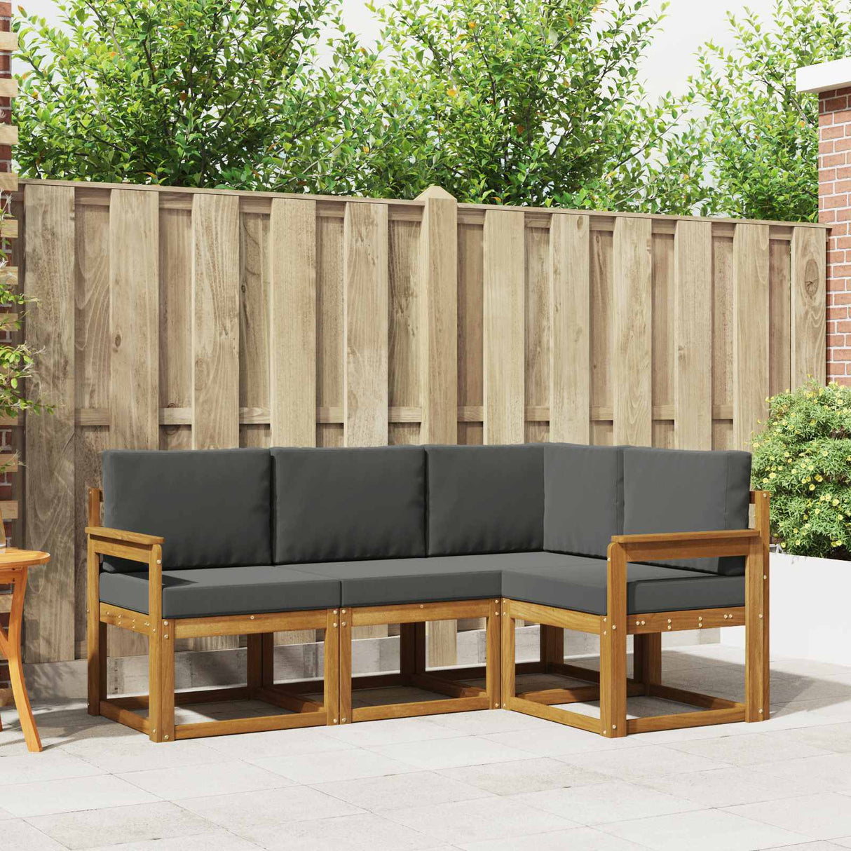 vidaXL Buiten bank set met kussen 4 pcs Natuurlijk en Crème