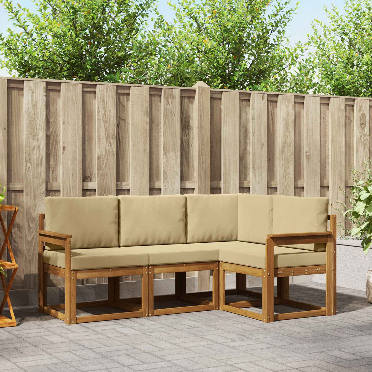 vidaXL Buiten bank set met kussen 4 pcs Natuurlijk en Crème
