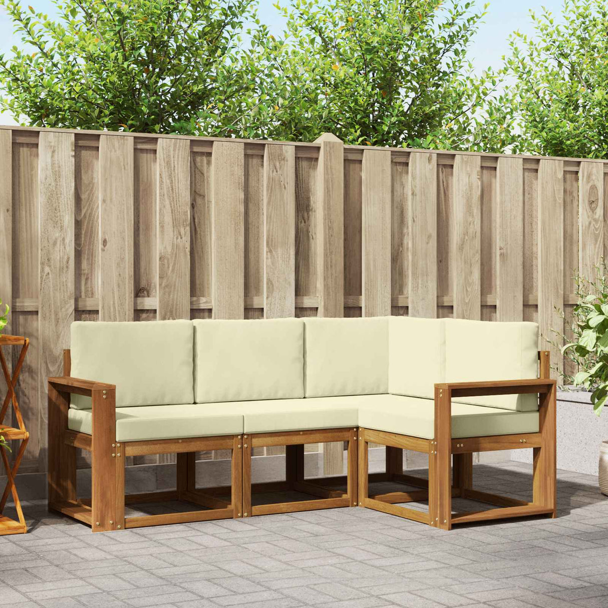 vidaXL Buiten bank set met kussen 4 pcs Natuurlijk en Crème