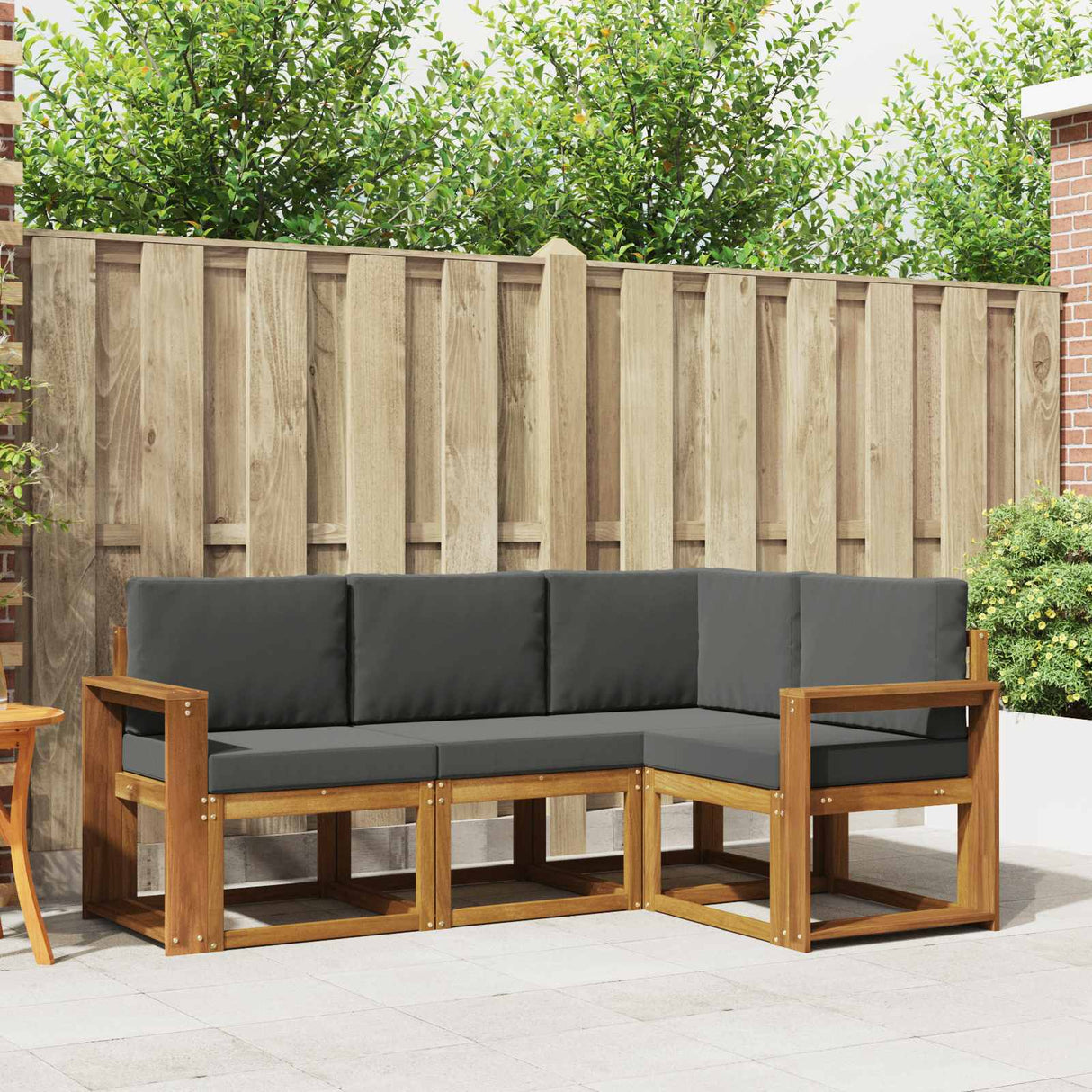 vidaXL Buiten bank set met kussen 4 pcs Natuurlijk en Crème