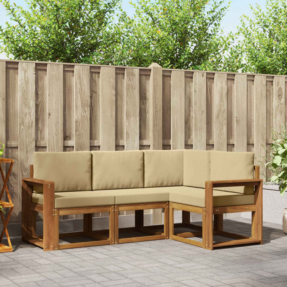 vidaXL Buiten bank set met kussen 4 pcs Natuurlijk en Crème
