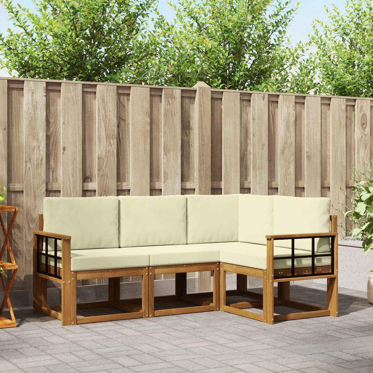 vidaXL Buiten bank set met kussen 4 pcs Natuurlijk en Crème